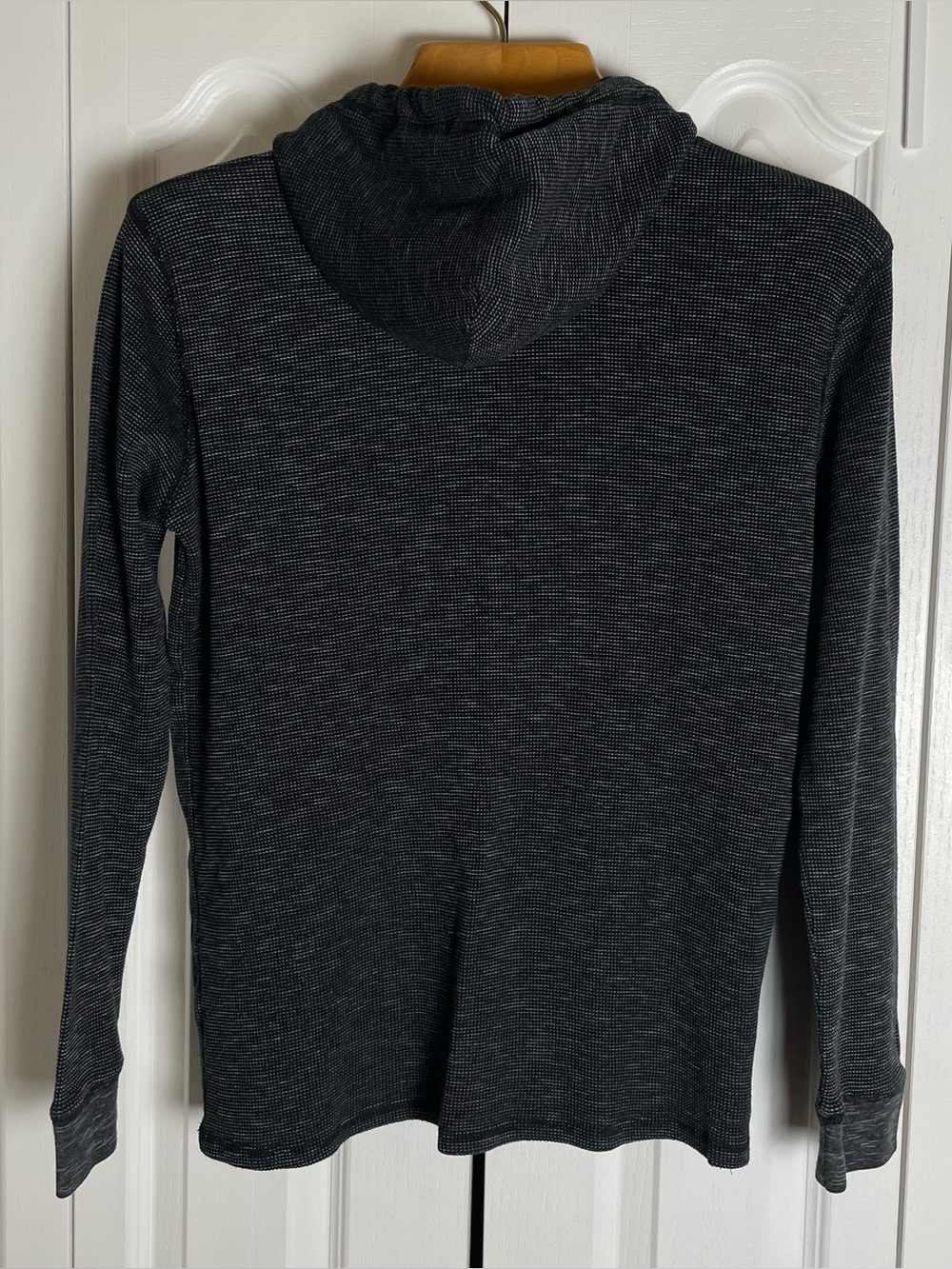 O'Neill Hoodie Shirt Men’s M Black Thermal Waffle Knit Pullover Kangaroo Pocket - Picture 6 of 11